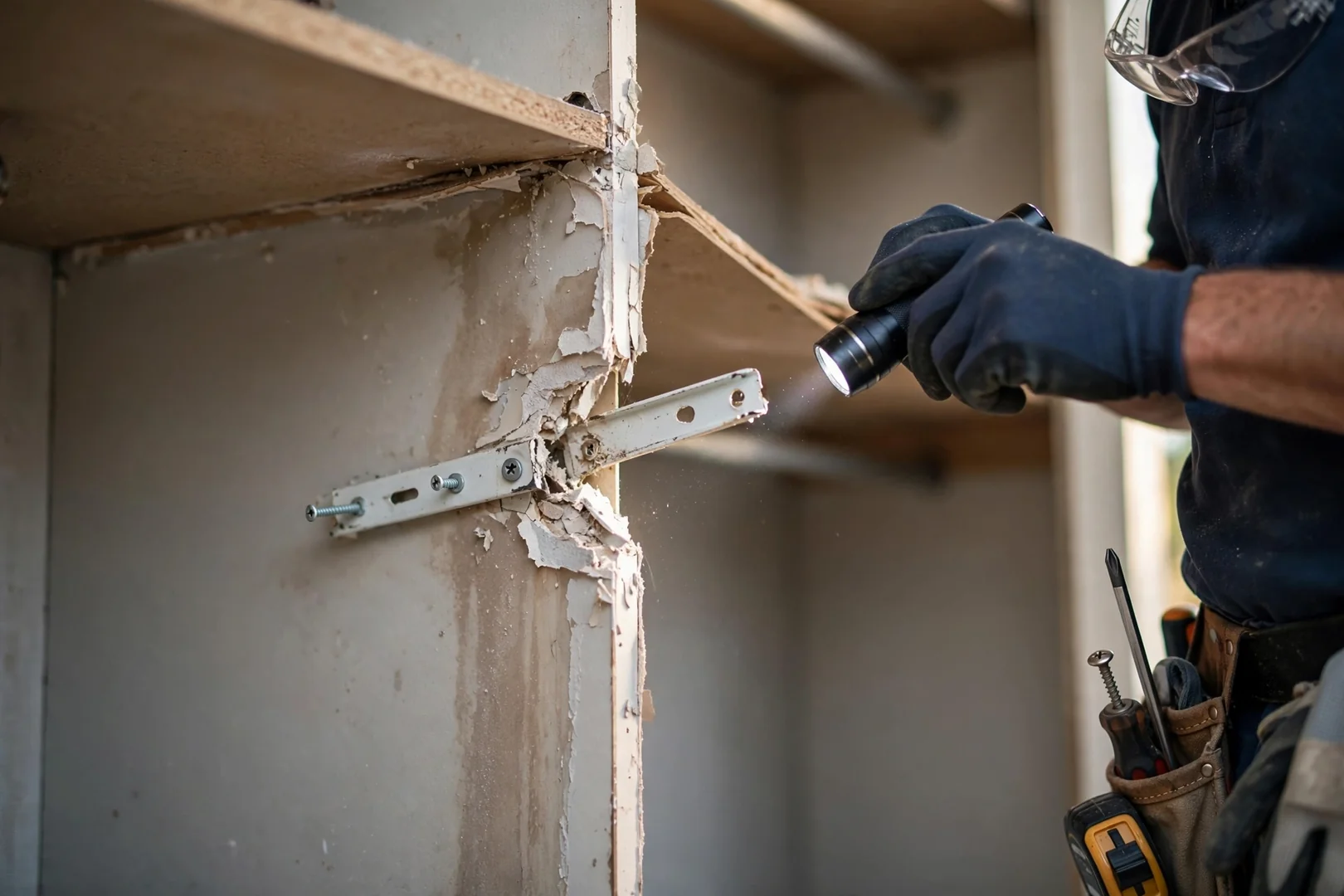 Wire closet rack pulling loose from drywall in Seguin home