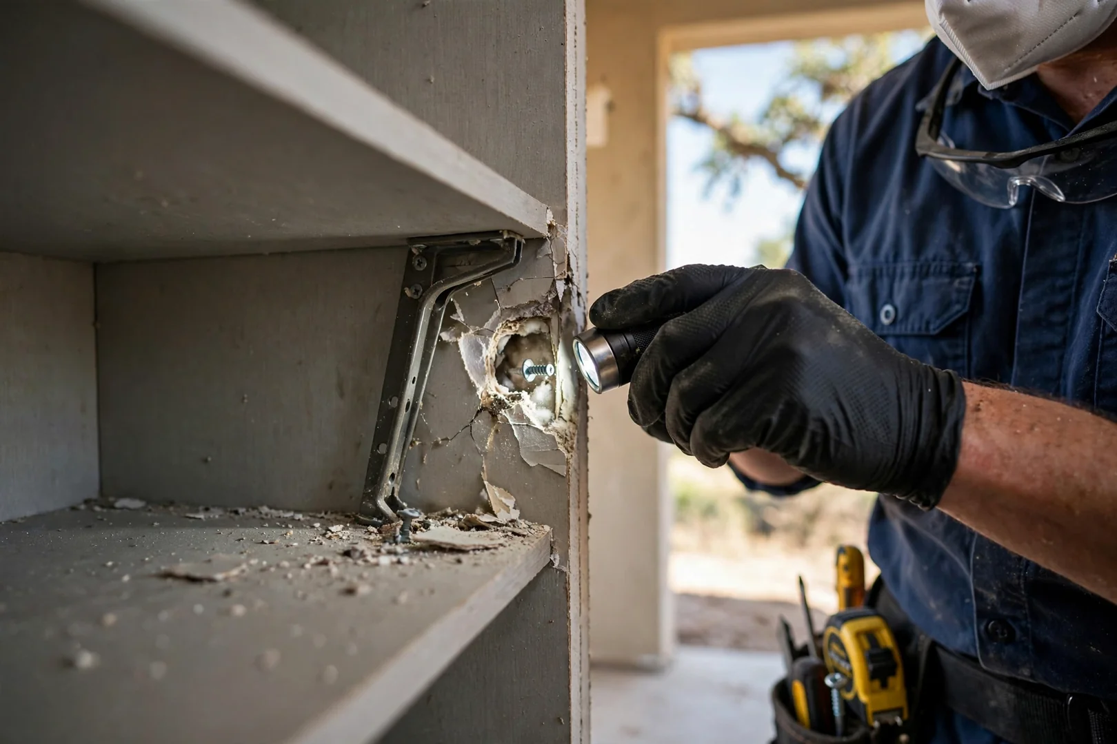 Cramped reach-in closet with crowded single hanging rod
